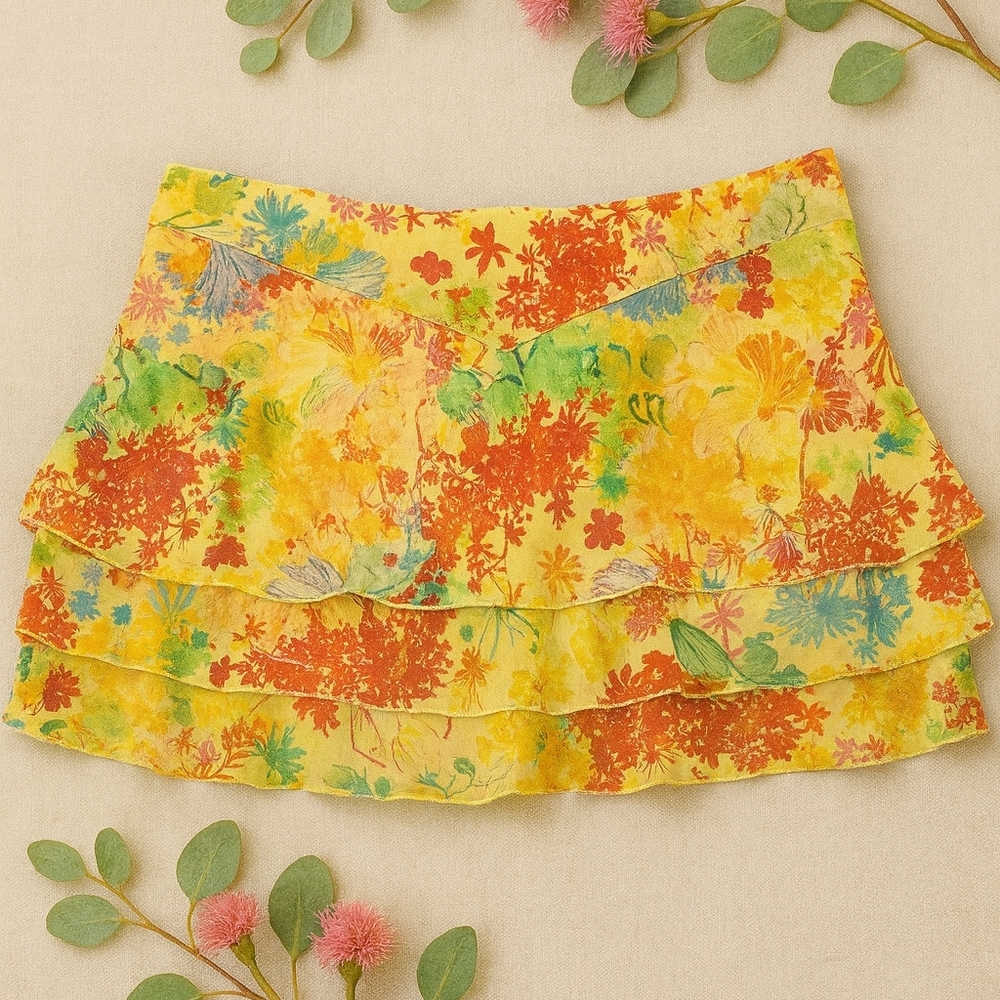 Thalia Sodi Vintage/Y2K Yellow Floral Mini Skirt